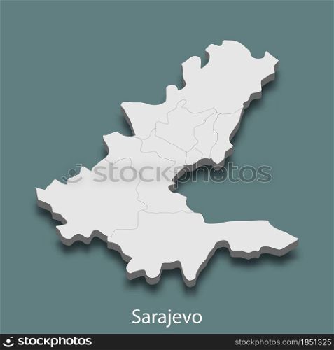 3d isometric map of Sarajevo is a city of Bosnia, vector illustration. 3d isometric map of Sarajevo is a city of Bosnia
