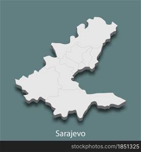 3d isometric map of Sarajevo is a city of Bosnia, vector illustration. 3d isometric map of Sarajevo is a city of Bosnia