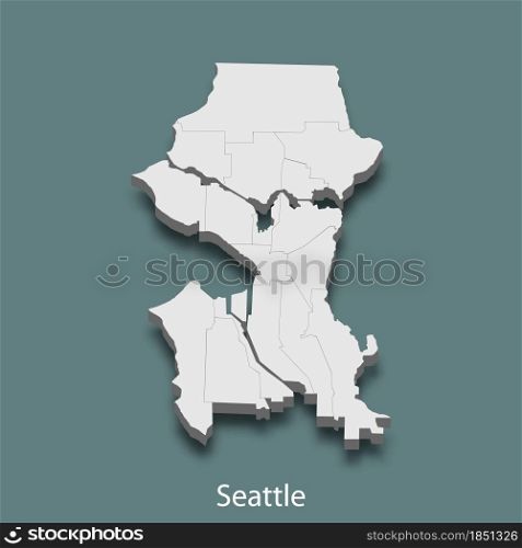 3d isometric map of Seattle is a city of United States, vector illustration. 3d isometric map of Seattle is a city of United States