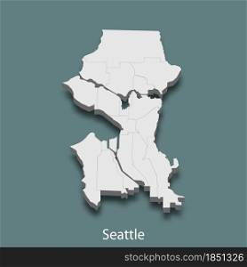 3d isometric map of Seattle is a city of United States, vector illustration. 3d isometric map of Seattle is a city of United States