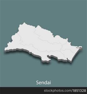 3d isometric map of Sendai is a city of Japan, vector illustration. 3d isometric map of Sendai is a city of Japan