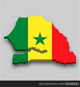 3d isometric Map of Senegal with national flag. Vector Illustration.