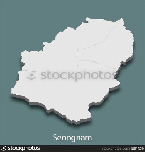 3d isometric map of Seongnam is a city of Korea, vector illustration. 3d isometric map of Seongnam is a city of Korea
