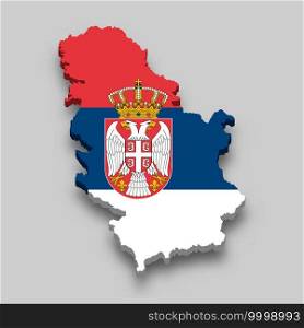 3d isometric Map of Serbia with national flag. Vector Illustration.
