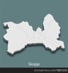 3d isometric map of Skopje is a city of North Macedonia , vector illustration. 3d isometric map of Skopje is a city of North Macedonia