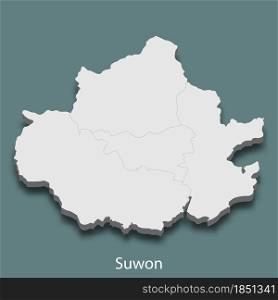 3d isometric map of Suwon is a city of Korea, vector illustration. 3d isometric map of Suwon is a city of Korea