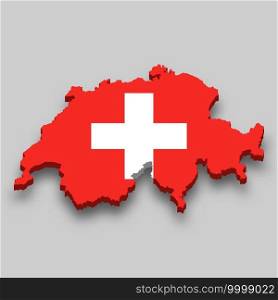 3d isometric Map of Switzerland with national flag. Vector Illustration.