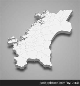 3d isometric map of Trondelag is a county of Norway, vector illustration. 3d isometric map of Trondelag is a county of Norway