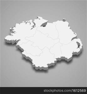 3d isometric map of Ulster is a province of Ireland, vector illustration. 3d isometric map of Ulster is a province of Ireland
