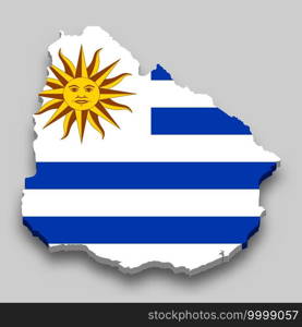3d isometric Map of Uruguay with national flag. Vector Illustration.