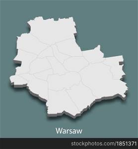 3d isometric map of Warsaw is a city of Poland , vector illustration. 3d isometric map of Warsaw is a city of Poland