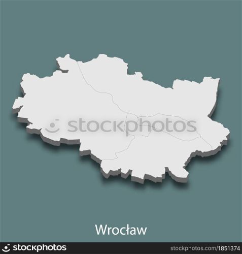 3d isometric map of Wroclaw is a city of Poland, vector illustration. 3d isometric map of Wroclaw is a city of Poland