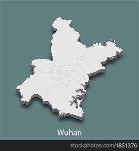 3d isometric map of Wuhan is a city of China, vector illustration. 3d isometric map of Wuhan is a city of China