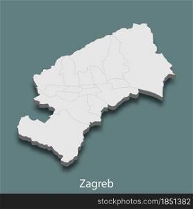3d isometric map of Zagreb is a city of Croatia , vector illustration. 3d isometric map of Zagreb is a city of Croatia