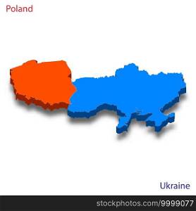 3d isometric map Poland and Ukraine relations vector illustration