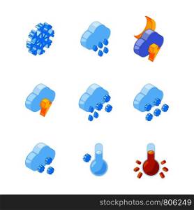 3D isometric of various weather symbols. Rain and snow icon illustration. 3D isometric of various weather symbols