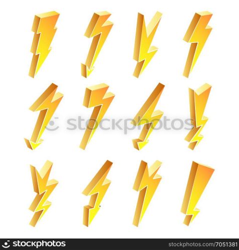 3D Lightning Icons Vector Set. Cartoon Yellow Lightning Isolated Illustration. lightning Symbol. Electrical Sign.. 3D Lightning Icons Vector Set. Cartoon Yellow Lightning Isolated Illustration. Flash Pictograms. Lightning Bolt Icons