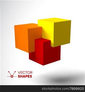 3D logo with bright colored cubes. Red, orange and yellow