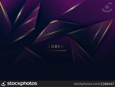 3D luxury triangle elegant purple and dark blue with golden lines and light effect with copy space for text. Template award design. Vector illustration