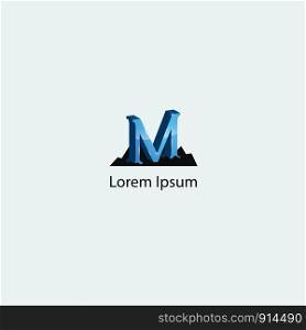 3D M letter logo design. Letter M on mountain vector icon.
