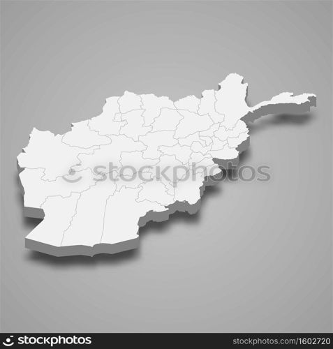 3d map of Afghanistan with borders of regions. 3d map with borders Template for your design