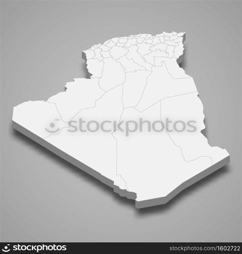 3d map of Algeria with borders of regions. 3d map with borders of regions Template for your design