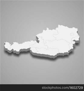 3d map of Austria with borders of regions. 3d map with borders Template for your design