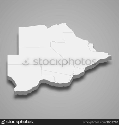 3d map of Botswana with borders of regions. 3d map with borders of regions Template for your design
