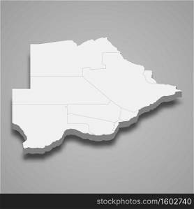 3d map of Botswana with borders of regions. 3d map with borders of regions Template for your design