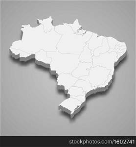 3d map of Brazil with borders of regions. 3d map with borders Template for your design
