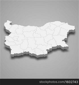 3d map of Bulgaria with borders of regions. 3d map with borders Template for your design