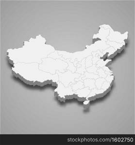 3d map of China with borders of regions. 3d map with borders Template for your design