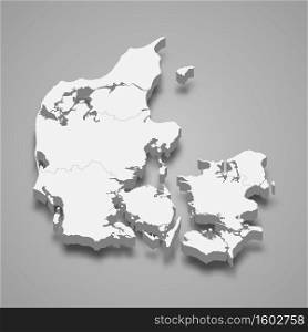 3d map of Denmark with borders of regions. 3d map with borders Template for your design