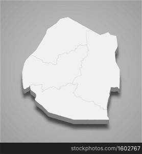 3d map of Eswatini with borders of regions. 3d map with borders of regions Template for your design