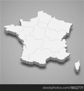 3d map of France with borders of regions. 3d map with borders Template for your design