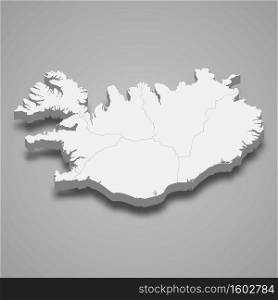 3d map of Iceland with borders of regions. 3d map with borders Template for your design