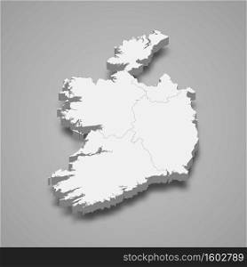 3d map of Ireland with borders of regions. 3d map with borders Template for your design