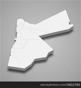 3d map of Jordan with borders of regions. 3d map with borders Template for your design