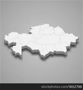 3d map of Kazakhstan with borders of regions. 3d map with borders Template for your design