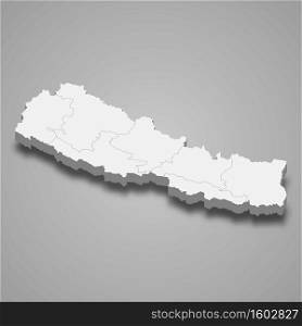 3d map of Nepal with borders of regions. 3d map with borders Template for your design