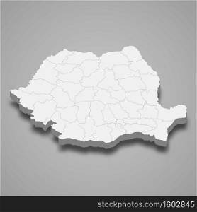 3d map of Romania with borders of regions. 3d map with borders Template for your design
