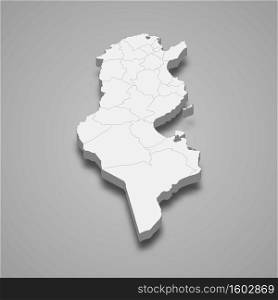 3d map of Tunisia with borders of regions. 3d map with borders of regions Template for your design