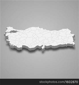 3d map of Turkey with borders of regions. 3d map with borders Template for your design