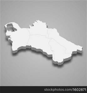 3d map of Turkmenistan with borders of regions. 3d map with borders Template for your design