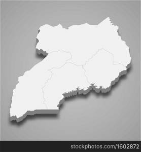 3d map of Uganda with borders of regions. 3d map with borders of regions Template for your design