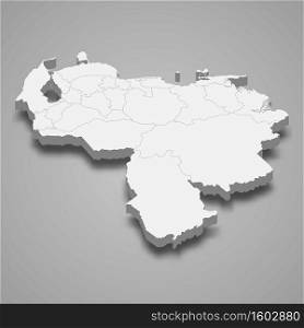 3d map of Venezuela with borders of regions. 3d map with borders Template for your design