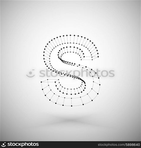 3d mesh stylish alphabet letter sign isolated on white background, single color clear vector.