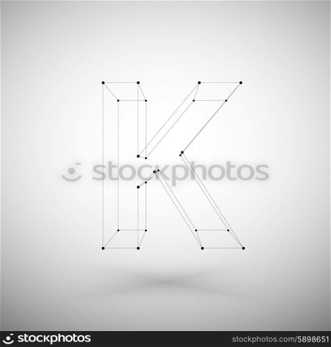 3d mesh stylish alphabet letter sign isolated on white background, single color clear vector.