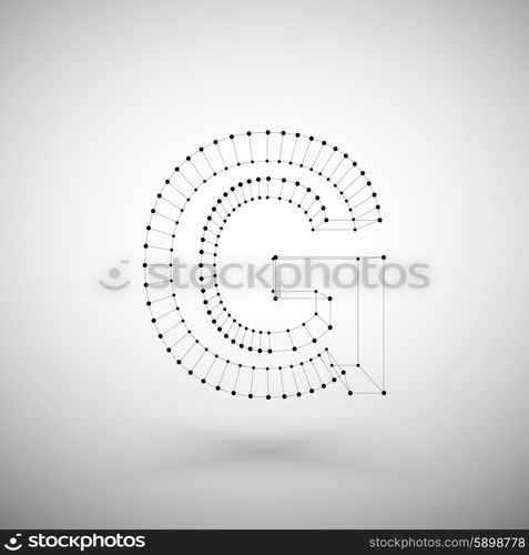 3d mesh stylish alphabet letter sign isolated on white background, single color clear vector.