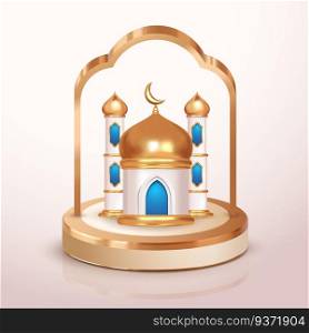 3d miniature blue golden mosque islamic ramadan an ied mubarak decorations element